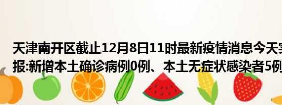 天津南开区截止12月8日11时最新疫情消息今天实时数据通报:新增本土确诊病例0例、本土无症状感染者5例