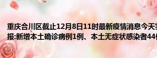 重庆合川区截止12月8日11时最新疫情消息今天实时数据通报:新增本土确诊病例1例、本土无症状感染者44例