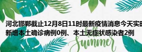 河北邯郸截止12月8日11时最新疫情消息今天实时数据通报:新增本土确诊病例0例、本土无症状感染者2例