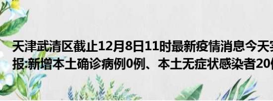 天津武清区截止12月8日11时最新疫情消息今天实时数据通报:新增本土确诊病例0例、本土无症状感染者20例