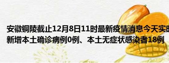 安徽铜陵截止12月8日11时最新疫情消息今天实时数据通报:新增本土确诊病例0例、本土无症状感染者18例