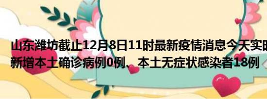 山东潍坊截止12月8日11时最新疫情消息今天实时数据通报:新增本土确诊病例0例、本土无症状感染者18例