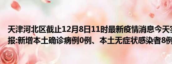 天津河北区截止12月8日11时最新疫情消息今天实时数据通报:新增本土确诊病例0例、本土无症状感染者8例