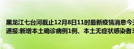 黑龙江七台河截止12月8日11时最新疫情消息今天实时数据通报:新增本土确诊病例1例、本土无症状感染者32例