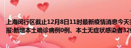 上海闵行区截止12月8日11时最新疫情消息今天实时数据通报:新增本土确诊病例0例、本土无症状感染者32例