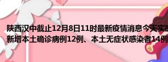 陕西汉中截止12月8日11时最新疫情消息今天实时数据通报:新增本土确诊病例12例、本土无症状感染者14例