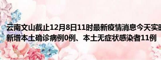 云南文山截止12月8日11时最新疫情消息今天实时数据通报:新增本土确诊病例0例、本土无症状感染者11例