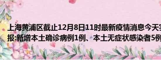 上海黄浦区截止12月8日11时最新疫情消息今天实时数据通报:新增本土确诊病例1例、本土无症状感染者5例