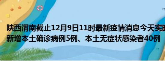 陕西渭南截止12月9日11时最新疫情消息今天实时数据通报:新增本土确诊病例5例、本土无症状感染者40例