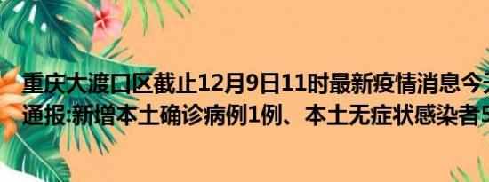 重庆大渡口区截止12月9日11时最新疫情消息今天实时数据通报:新增本土确诊病例1例、本土无症状感染者5例