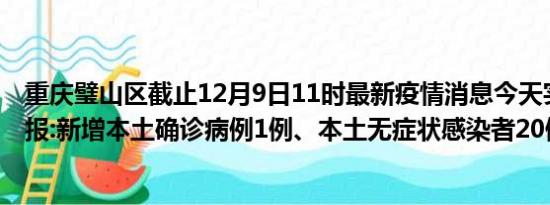 重庆璧山区截止12月9日11时最新疫情消息今天实时数据通报:新增本土确诊病例1例、本土无症状感染者20例