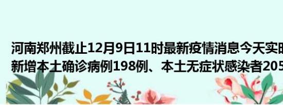 河南郑州截止12月9日11时最新疫情消息今天实时数据通报:新增本土确诊病例198例、本土无症状感染者205例