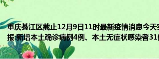 重庆綦江区截止12月9日11时最新疫情消息今天实时数据通报:新增本土确诊病例4例、本土无症状感染者31例