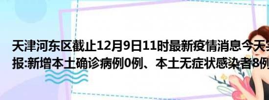 天津河东区截止12月9日11时最新疫情消息今天实时数据通报:新增本土确诊病例0例、本土无症状感染者8例