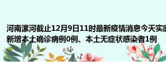 河南漯河截止12月9日11时最新疫情消息今天实时数据通报:新增本土确诊病例0例、本土无症状感染者1例