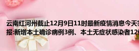 云南红河州截止12月9日11时最新疫情消息今天实时数据通报:新增本土确诊病例3例、本土无症状感染者12例