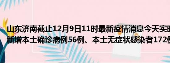 山东济南截止12月9日11时最新疫情消息今天实时数据通报:新增本土确诊病例56例、本土无症状感染者172例