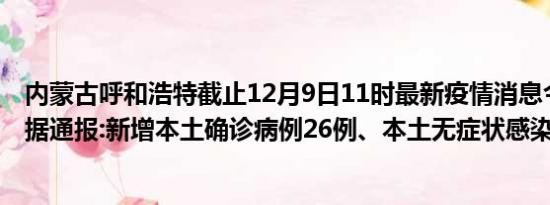 内蒙古呼和浩特截止12月9日11时最新疫情消息今天实时数据通报:新增本土确诊病例26例、本土无症状感染者3例