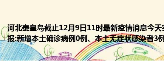 河北秦皇岛截止12月9日11时最新疫情消息今天实时数据通报:新增本土确诊病例0例、本土无症状感染者3例