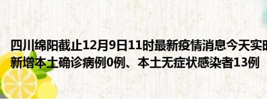 四川绵阳截止12月9日11时最新疫情消息今天实时数据通报:新增本土确诊病例0例、本土无症状感染者13例