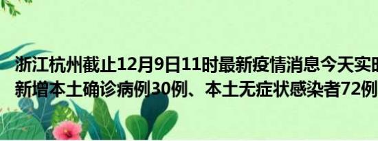 浙江杭州截止12月9日11时最新疫情消息今天实时数据通报:新增本土确诊病例30例、本土无症状感染者72例