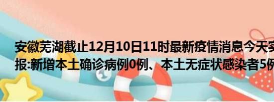 安徽芜湖截止12月10日11时最新疫情消息今天实时数据通报:新增本土确诊病例0例、本土无症状感染者5例