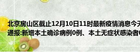 北京房山区截止12月10日11时最新疫情消息今天实时数据通报:新增本土确诊病例0例、本土无症状感染者0例