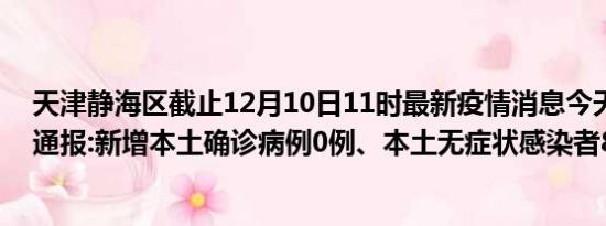 天津静海区截止12月10日11时最新疫情消息今天实时数据通报:新增本土确诊病例0例、本土无症状感染者8例