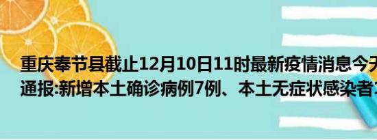 重庆奉节县截止12月10日11时最新疫情消息今天实时数据通报:新增本土确诊病例7例、本土无症状感染者1例