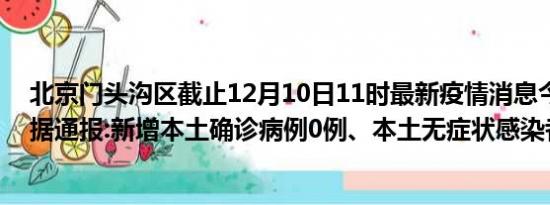 北京门头沟区截止12月10日11时最新疫情消息今天实时数据通报:新增本土确诊病例0例、本土无症状感染者0例