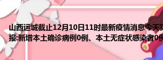 山西运城截止12月10日11时最新疫情消息今天实时数据通报:新增本土确诊病例0例、本土无症状感染者0例