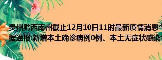 贵州黔西南州截止12月10日11时最新疫情消息今天实时数据通报:新增本土确诊病例0例、本土无症状感染者0例