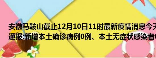 安徽马鞍山截止12月10日11时最新疫情消息今天实时数据通报:新增本土确诊病例0例、本土无症状感染者0例