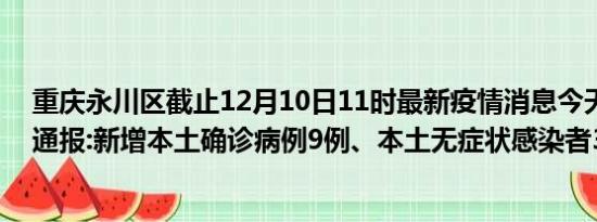 重庆永川区截止12月10日11时最新疫情消息今天实时数据通报:新增本土确诊病例9例、本土无症状感染者36例