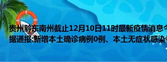 贵州黔东南州截止12月10日11时最新疫情消息今天实时数据通报:新增本土确诊病例0例、本土无症状感染者0例