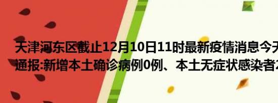 天津河东区截止12月10日11时最新疫情消息今天实时数据通报:新增本土确诊病例0例、本土无症状感染者2例