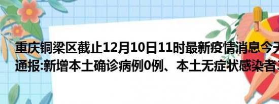 重庆铜梁区截止12月10日11时最新疫情消息今天实时数据通报:新增本土确诊病例0例、本土无症状感染者3例