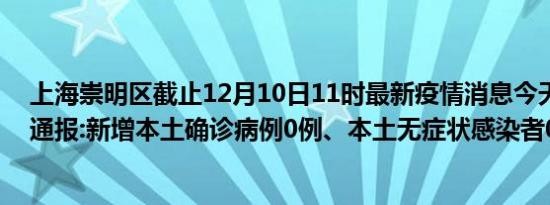 上海崇明区截止12月10日11时最新疫情消息今天实时数据通报:新增本土确诊病例0例、本土无症状感染者0例