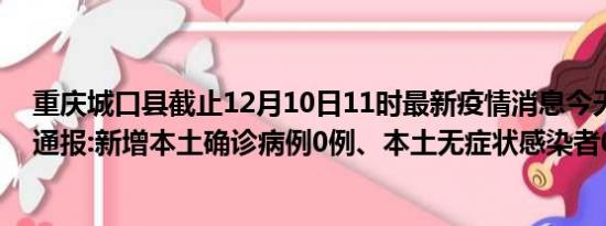 重庆城口县截止12月10日11时最新疫情消息今天实时数据通报:新增本土确诊病例0例、本土无症状感染者0例