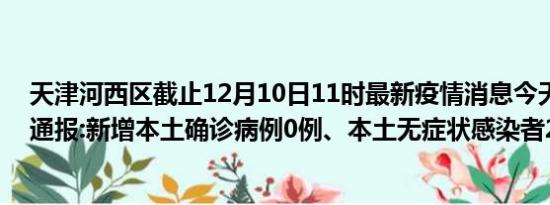 天津河西区截止12月10日11时最新疫情消息今天实时数据通报:新增本土确诊病例0例、本土无症状感染者27例