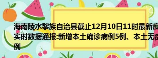 海南陵水黎族自治县截止12月10日11时最新疫情消息今天实时数据通报:新增本土确诊病例5例、本土无症状感染者0例