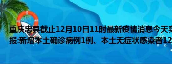 重庆忠县截止12月10日11时最新疫情消息今天实时数据通报:新增本土确诊病例1例、本土无症状感染者12例