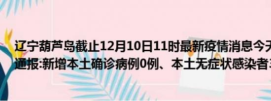 辽宁葫芦岛截止12月10日11时最新疫情消息今天实时数据通报:新增本土确诊病例0例、本土无症状感染者3例