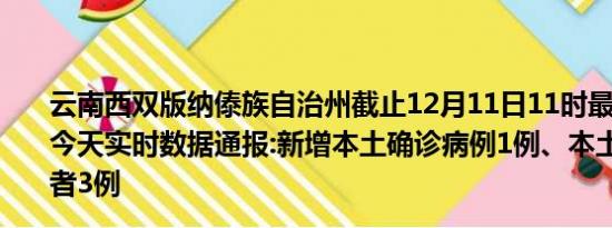 云南西双版纳傣族自治州截止12月11日11时最新疫情消息今天实时数据通报:新增本土确诊病例1例、本土无症状感染者3例