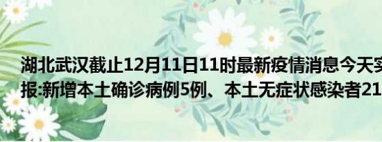 湖北武汉截止12月11日11时最新疫情消息今天实时数据通报:新增本土确诊病例5例、本土无症状感染者212例