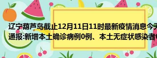 辽宁葫芦岛截止12月11日11时最新疫情消息今天实时数据通报:新增本土确诊病例0例、本土无症状感染者0例