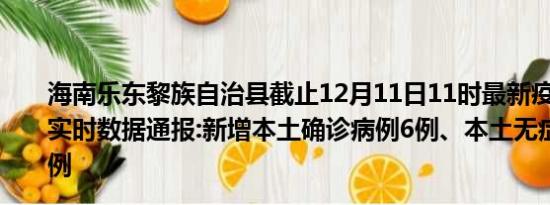 海南乐东黎族自治县截止12月11日11时最新疫情消息今天实时数据通报:新增本土确诊病例6例、本土无症状感染者4例