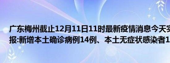 广东梅州截止12月11日11时最新疫情消息今天实时数据通报:新增本土确诊病例14例、本土无症状感染者108例