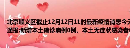 北京顺义区截止12月12日11时最新疫情消息今天实时数据通报:新增本土确诊病例0例、本土无症状感染者0例