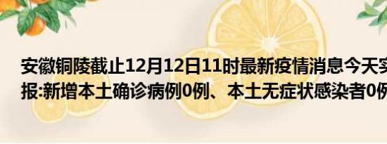 安徽铜陵截止12月12日11时最新疫情消息今天实时数据通报:新增本土确诊病例0例、本土无症状感染者0例